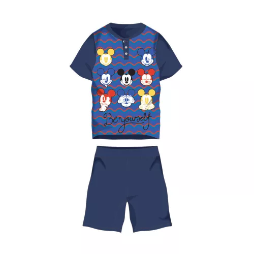 Pyjama d'été en coton à manches courtes pour enfants - Disney Mickey Mouse - avec inscription "Be yourself" - bleu foncé - 98
