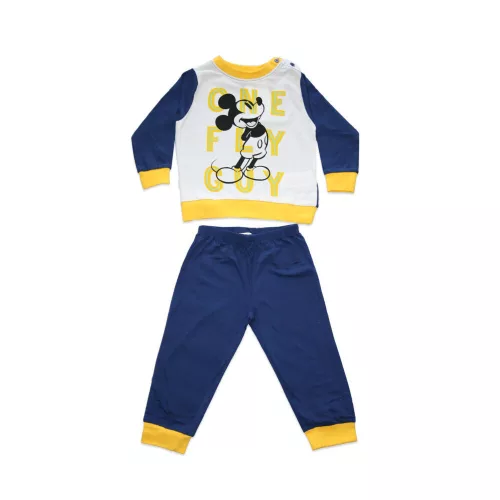 Grenouillère bébé en coton fin à manches longues - Mickey Mouse - One fly guy - Jersey - bleu foncé-jaune - 98