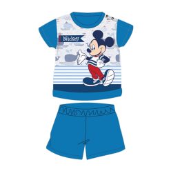   Grenouillère bébé en coton à manches courtes pour l'été - Disney Mickey Mouse - rayé - bleu moyen - 80