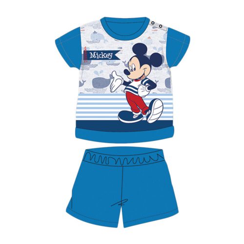 Grenouillère bébé en coton à manches courtes pour l'été - Disney Mickey Mouse - rayé - bleu moyen - 92