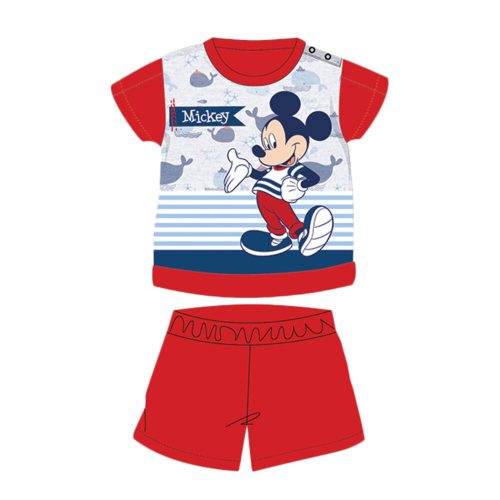 Grenouillère bébé en coton à manches courtes pour l'été - Disney Mickey Mouse - rayé - rouge - 92