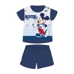   Grenouillère bébé en coton à manches courtes pour l'été - Disney Mickey Mouse - rayé - bleu foncé - 80