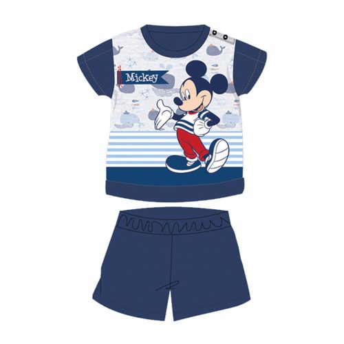 Grenouillère bébé en coton à manches courtes pour l'été - Disney Mickey Mouse - rayé - bleu foncé - 92