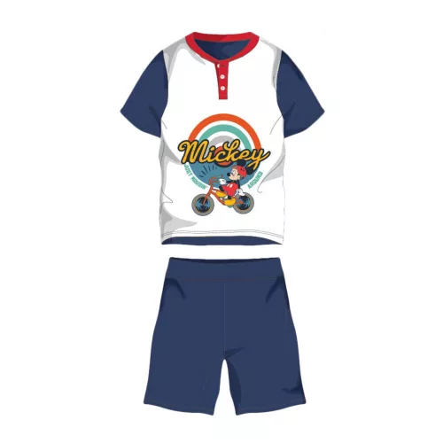 Pyjama d'été en coton à manches courtes pour enfants - Disney Mickey Mouse - avec inscription "Mickey" - bleu foncé - 116