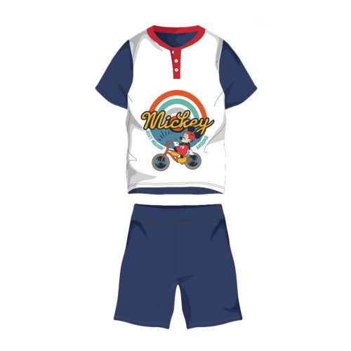 Pyjama d'été en coton à manches courtes pour enfants - Disney Mickey Mouse - avec inscription "Mickey" - bleu foncé - 98