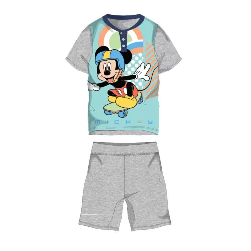 Pyjama d'été en coton à manches courtes pour enfants - Disney Mickey Mouse - avec inscription "Mickey" - gris - 116
