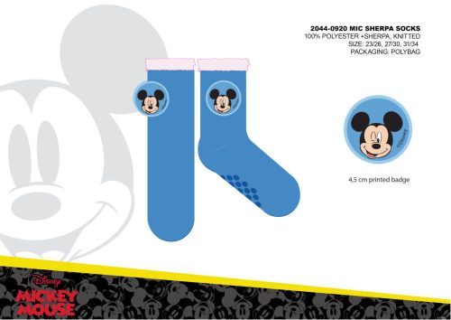 Chaussettes d'hiver chaudes antidérapantes Disney Mickey Mouse pour enfants - chaussettes sherpa - bleu foncé