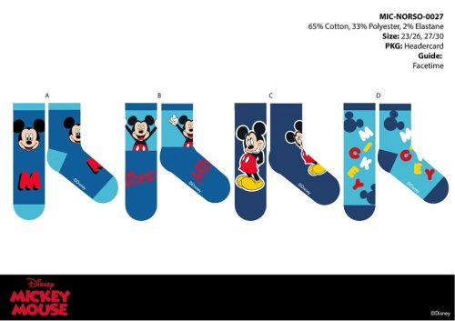 Chaussettes en coton normales pour enfants Disney Mickey Mouse - 4 paires/paquet