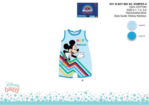 Disney Mickey Mouse combinaison d'été sans manches pour bébé - avec inscription Hey There - bleu clair-bleu clair - pour bébé de 0 à 1 mois