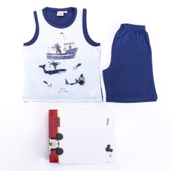   Mickey Mouse pyjama garçon en coton - pyjama sans manches - ensemble d'été - bleu foncé - 128