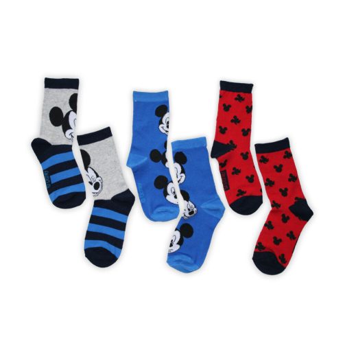 Chaussettes en coton pour enfants - 3 paires - Mickey Mouse - gris-bleu-rouge - 27-30