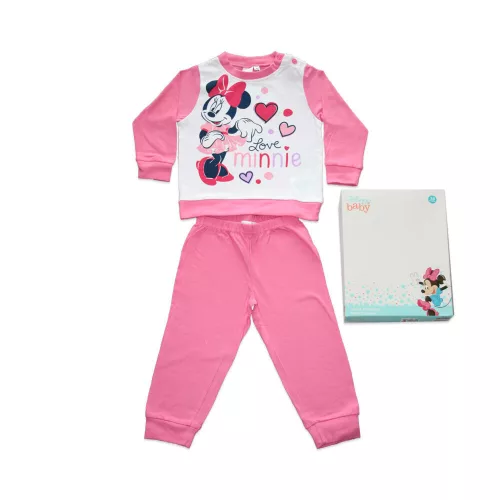 Grenouillère bébé en coton fin à manches longues - Minnie Mouse à cœurs - Jersey - rose clair - 98