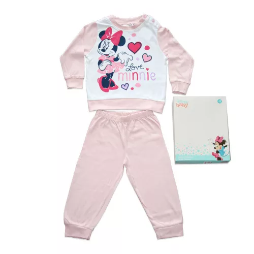 Grenouillère bébé en coton fin à manches longues - Minnie Mouse à cœurs - Jersey - rose clair - 86