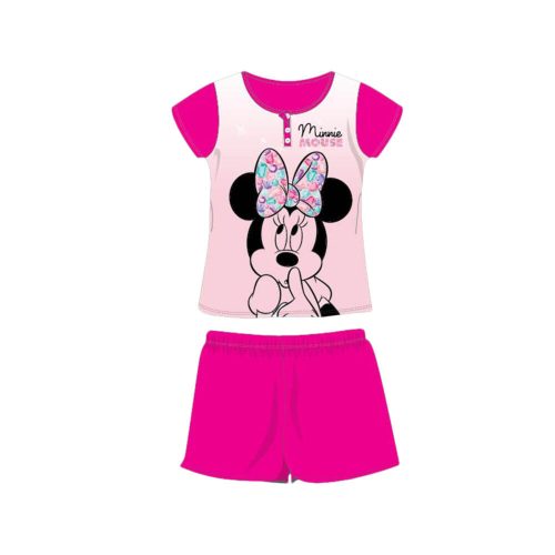 Pyjama d'été en coton à manches courtes pour enfants - Disney Minnie Mouse - avec inscription Minnie - rose - 122