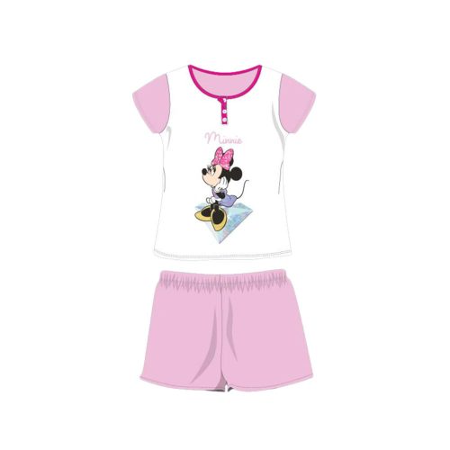Pyjama d'été en coton à manches courtes pour enfants - Disney Minnie Mouse - avec inscription Minnie - rose clair - 116