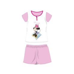   Pyjama d'été en coton à manches courtes pour enfants - Disney Minnie Mouse - avec inscription Minnie - rose clair - 128
