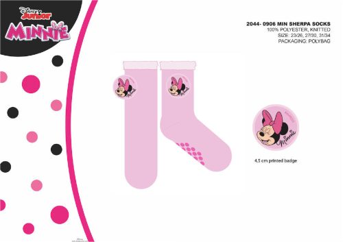Disney Minnie Mouse chaussettes chaudes d'hiver antidérapantes pour enfants - chaussettes sherpa - rose clair - 23-26