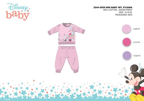Pyjama bébé en interlock de coton d'hiver - Disney Minnie Mouse - rose clair - 98