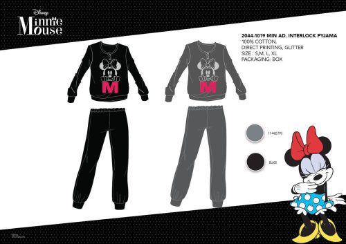 Pyjama en interlock de coton d'hiver pour femme - Disney Minnie Mouse - noir - L
