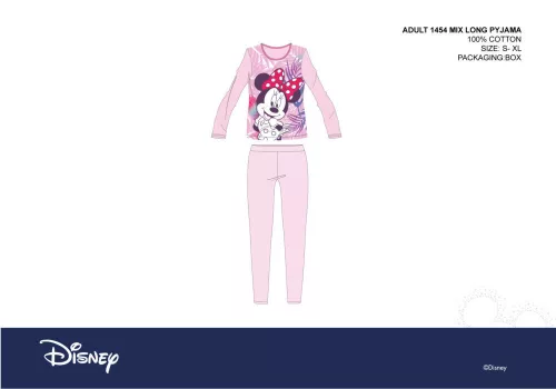 Pyjama jersey pour femmes Disney Minnie Mouse - pyjama en coton - rose clair-violet - XS