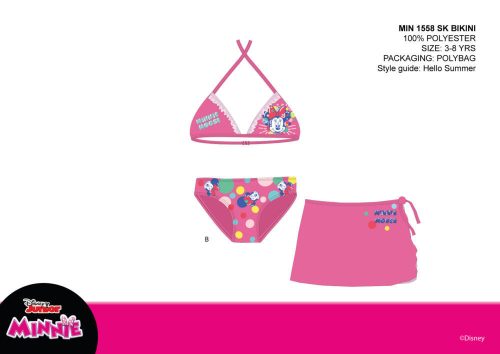 Ensemble de maillot de bain Minnie Mouse Disney pour filles - haut de bikini triangle avec jupe - rose - 128