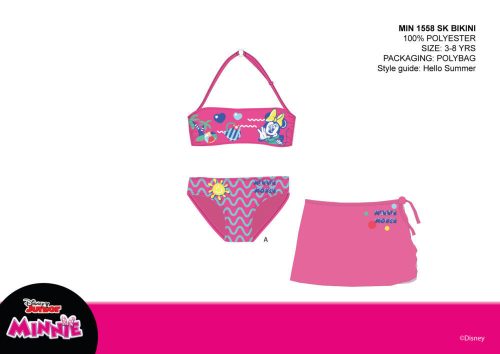 Ensemble de maillot de bain Minnie Mouse Disney pour filles - bikini avec jupe - rose foncé - 128
