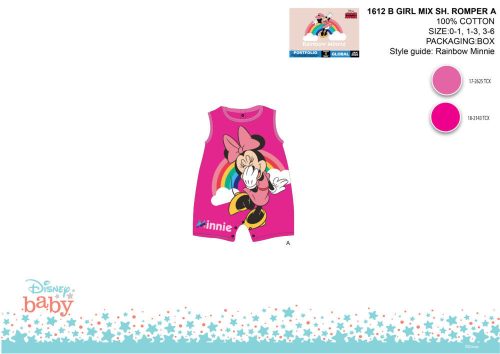 Disney Minnie souris barboteuse d'été sans manches - motif arc-en-ciel - rose-rose - pour bébé de 0 à 1 mois