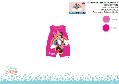 Disney Minnie souris barboteuse d'été sans manches - motif arc-en-ciel - rose-rose - pour bébé de 0 à 1 mois