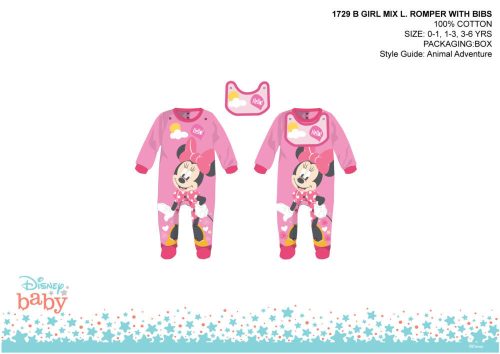 Disney Minnie Mouse combinaison pour bébé avec bavoir - rose-rouge - pour bébé de 1 à 3 mois