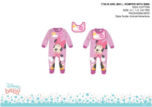 Disney Minnie Mouse combinaison pour bébé avec bavoir - rose clair-violet - pour bébé de 3 à 6 mois