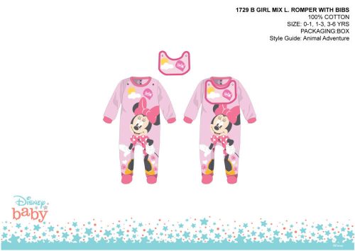 Disney Minnie Mouse combinaison pour bébé avec bavoir - rose clair-rose - pour bébé de 0 à 1 mois