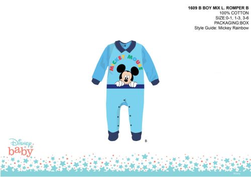 Barboteuse Mickey Mouse Disney pour bébé - col - bleu clair-bleu foncé - pour bébé de 1 à 3 mois