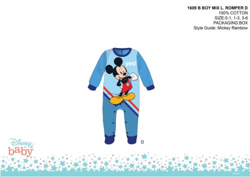 Barboteuse Mickey Mouse Disney - col - bleu clair-bleu foncé - pour bébé de 0 à 1 mois
