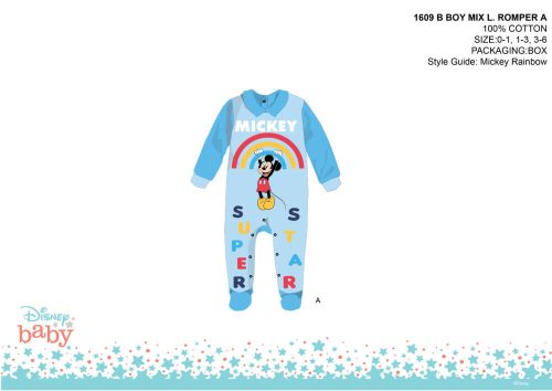 Barboteuse Mickey Mouse Disney pour bébé - col - bleu clair-bleu clair - pour bébé de 1 à 3 mois