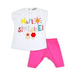   Ensemble t-shirt-short en coton d'été pour bébé - blanc-rose - 80