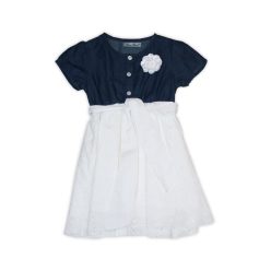   Robe d'été en combinaison de tissu délavé - robe en coton - blanc-bleu denim - 122