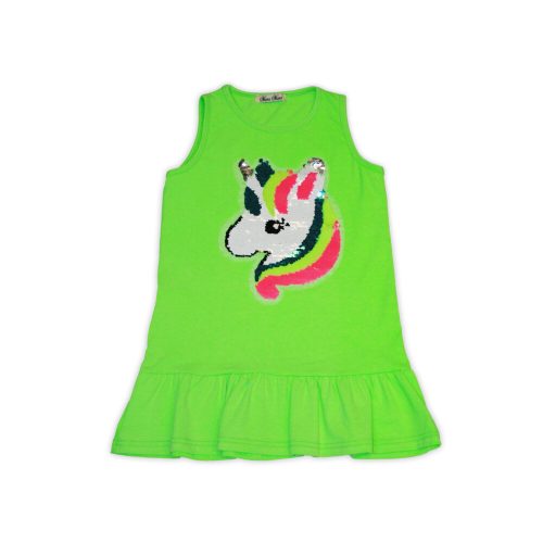 Robe en coton sans manches à motif de licorne avec paillettes - vert - 110