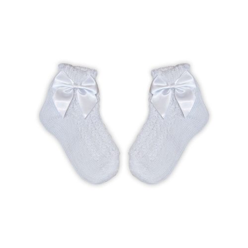 Chaussettes bébé fille 100% coton avec partie supérieure crochetée - décorée d'un nœud - blanc - 13-14