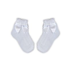   Chaussettes bébé fille 100% coton avec partie supérieure crochetée - décorée d'un nœud - blanc - 16-17