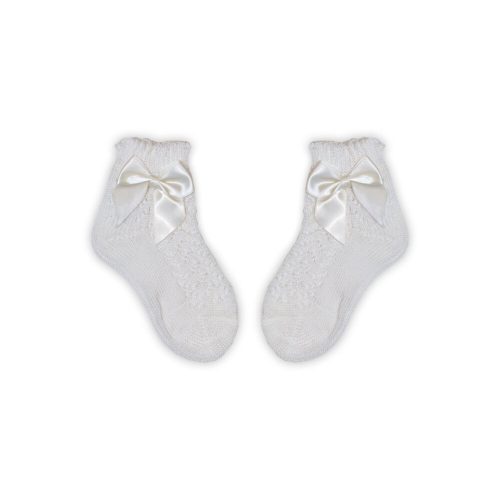 100% coton petite fille chaussettes bébé avec partie supérieure crochetée - décoration nœud - vanille - 14-15
