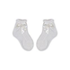   100% coton petite fille chaussettes bébé avec partie supérieure crochetée - décoration nœud - vanille - 20-21