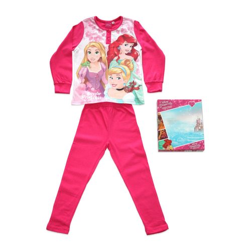 Pyjama enfant mince et long en coton - Princesses - avec motifs Raiponce, Ariel, Belle - Jersey - rose - 104