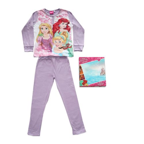 Pyjama enfant mince et long en coton - Princesses - avec motifs Raiponce, Ariel, Belle - Jersey - violet clair - 98