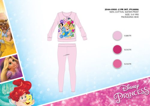 Pyjama d'hiver en interlock de coton pour enfants - Princesses Disney - rose clair - 110