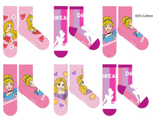 Chaussettes en coton normales pour enfants Disney Princess - 6 paires/paquet