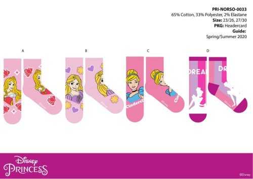 Chaussettes en coton normales pour enfants Disney Princess - 4 paires/paquet - 23-26