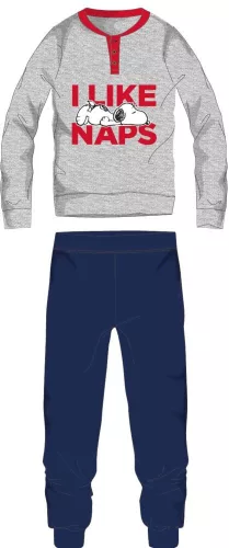 Pyjama en coton fin pour homme Snoopy - pyjama en jersey - gris clair-bleu foncé