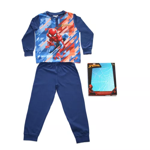 Pyjama enfant en coton fin et long - Spiderman - avec motif abstrait - Jersey - bleu foncé - 98