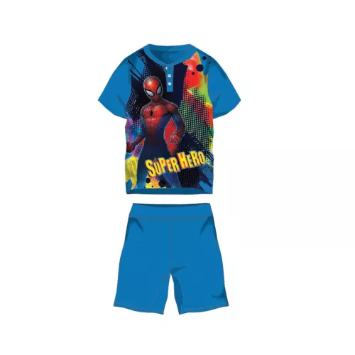Pyjama en coton d'été à manches courtes pour enfants - Spiderman - avec inscription Super Hero - bleu moyen - 116