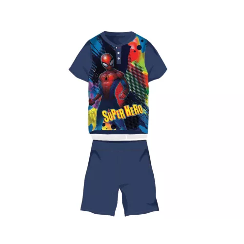 Pyjama en coton d'été à manches courtes pour enfants - Spiderman - avec inscription Super Hero - bleu foncé - 98